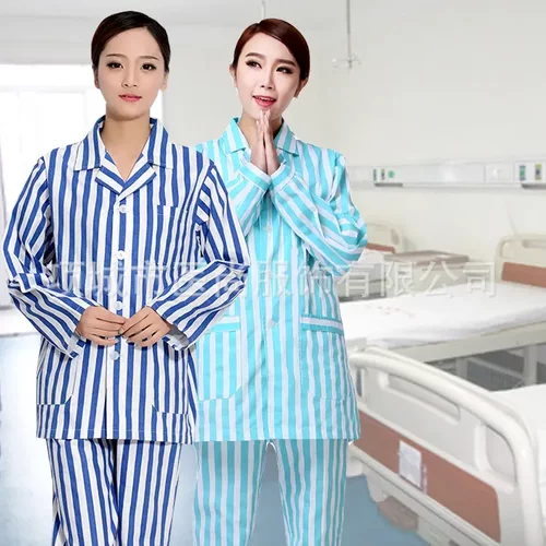 销售南丁格条纹尔病号服套装医院一次性长袖表演服涤棉病人服