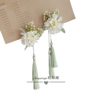 古风原创发饰踏青拍照汉服头饰绢花配饰簪花发夹流苏花朵对夹超仙