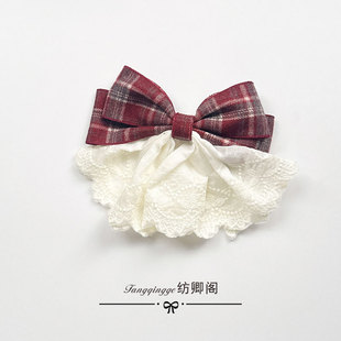 儿童甜美红色格子裙摆发夹女童可爱后脑勺发卡侧边夹子公主发饰品