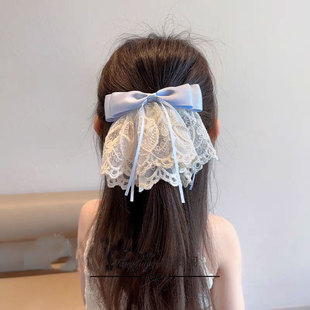 韩国蕾丝裙摆蝴蝶结头饰儿童发夹女童公主发卡女孩低马尾漂亮发饰