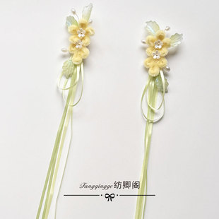 手工仿绒花头饰发夹女新款仙女甜美蝴蝶清新古风宋制秀禾头饰花朵