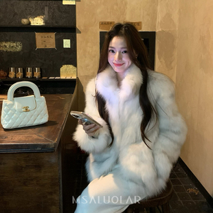 MSALUOLAR罗拉小姐“月光佩特”芬兰进口SAGA狐狸毛腹毛皮草外套