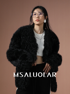 MSALUOLAR罗拉小姐 原生态托斯卡纳皮毛一体羊毛皮草大衣毛毛外套