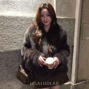 MSALUOLAR罗拉小姐“侘寂北岛”芬兰进口整皮狐狸毛腹毛皮草外套