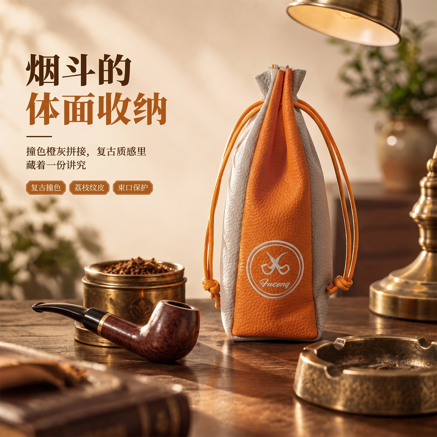 双拼烟斗袋皮质束口袋烟丝袋便携收纳包PU皮烟斗包斗客烟具配件