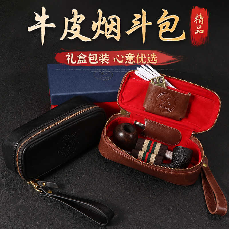 敦豪头层牛皮真皮斗包