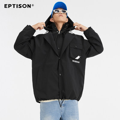 Eptison秋季新品MODOLI联名休闲痞帅潮流假两件黑色连帽西装外套