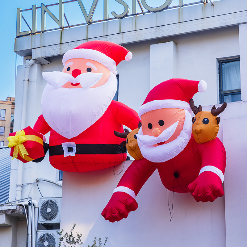 圣诞节装饰品爬墙圣诞老人充气气模户外门头氛围场景布置挂件摆件