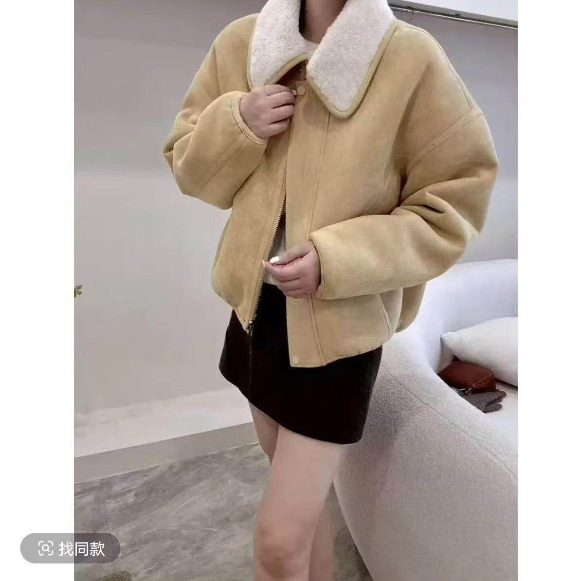 2026年冬款外套麂皮绒羊羔毛皮毛一体外套机车服宽松加厚保暖外套