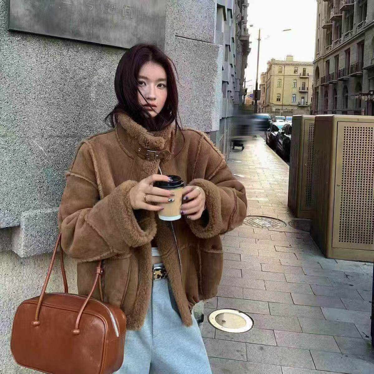 韩版皮毛一体羊羔毛短外套女2026秋冬新款宽松立领加厚保暖机车服