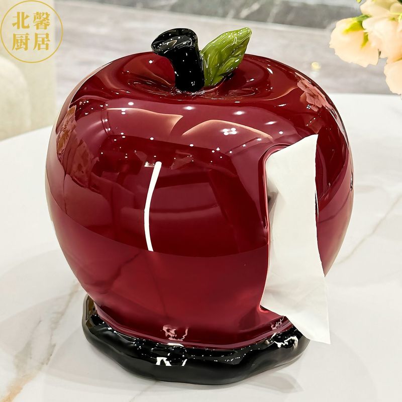 苹果纸巾盒客厅高档轻奢抽纸盒新款家用创意茶几摆件陶瓷餐巾纸盒
