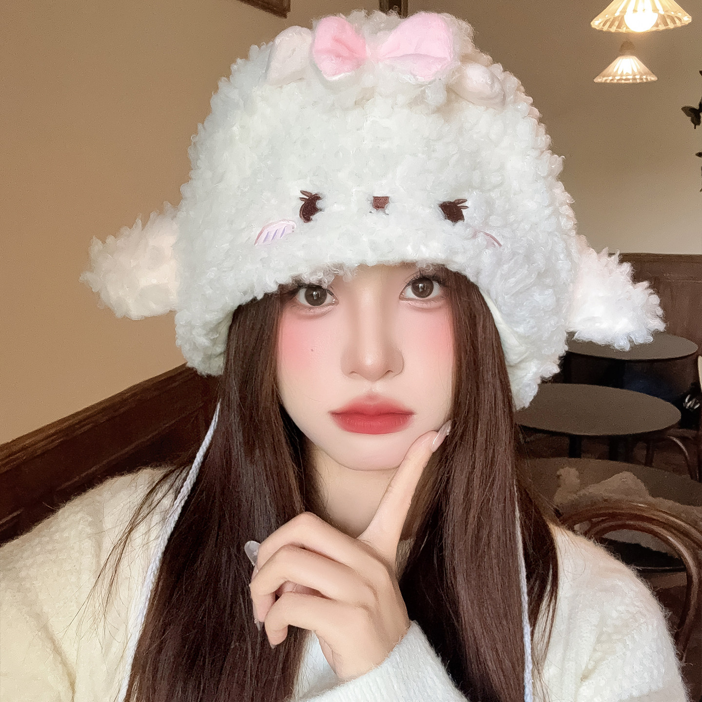 日系可爱软糯小羊耳朵帽子女毛绒帽显脸小保暖百搭毛茸茸护耳帽潮,服饰配件/皮带/帽子/围巾,帽子,淘宝优惠券,粉丝福利购,淘宝优惠卷