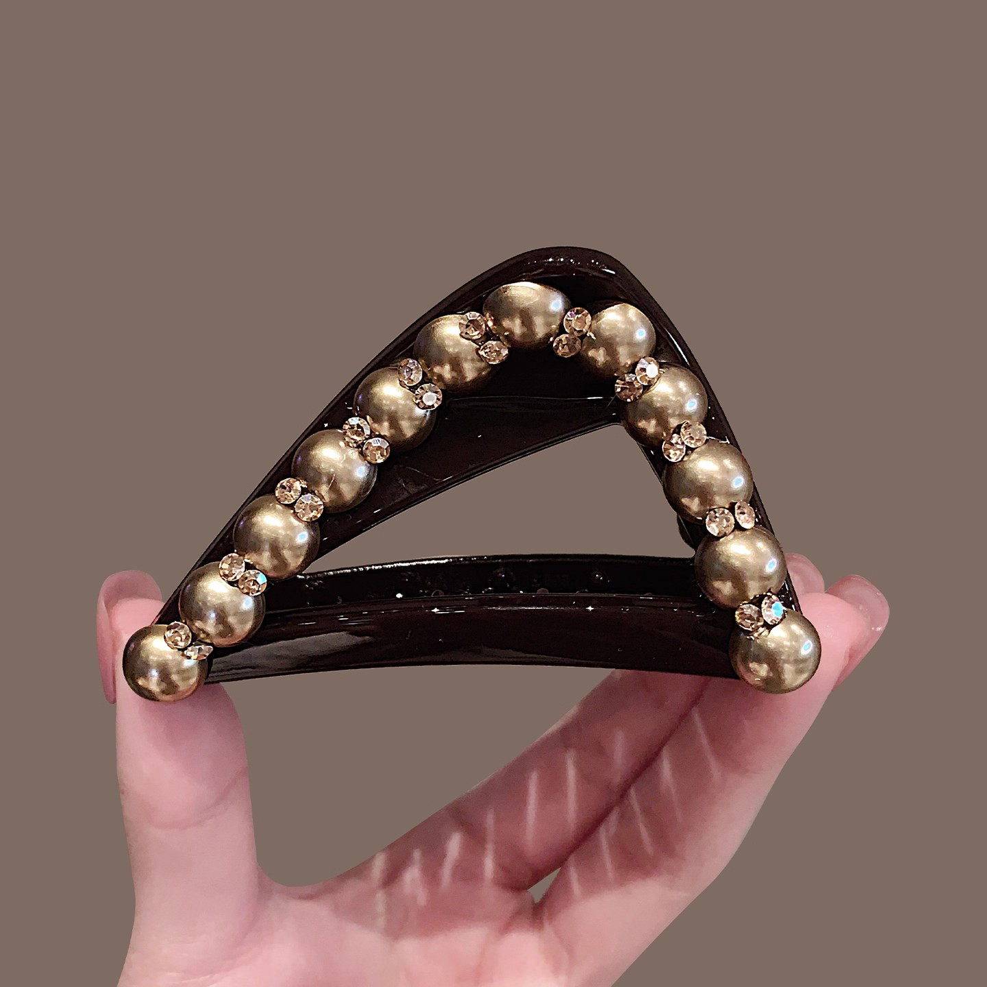 琥珀氛围感精致工艺珍珠璀璨立体高端抓夹气质发抓鲨鱼夹半扎发夹