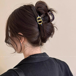 韩国时尚黑色蝴蝶结发夹女后脑勺2025新款高马尾香蕉夹高级感竖夹