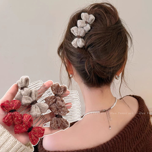 甜美针织蝴蝶结到插梳高级感后脑勺碎发发梳2026新款发饰发卡发夹