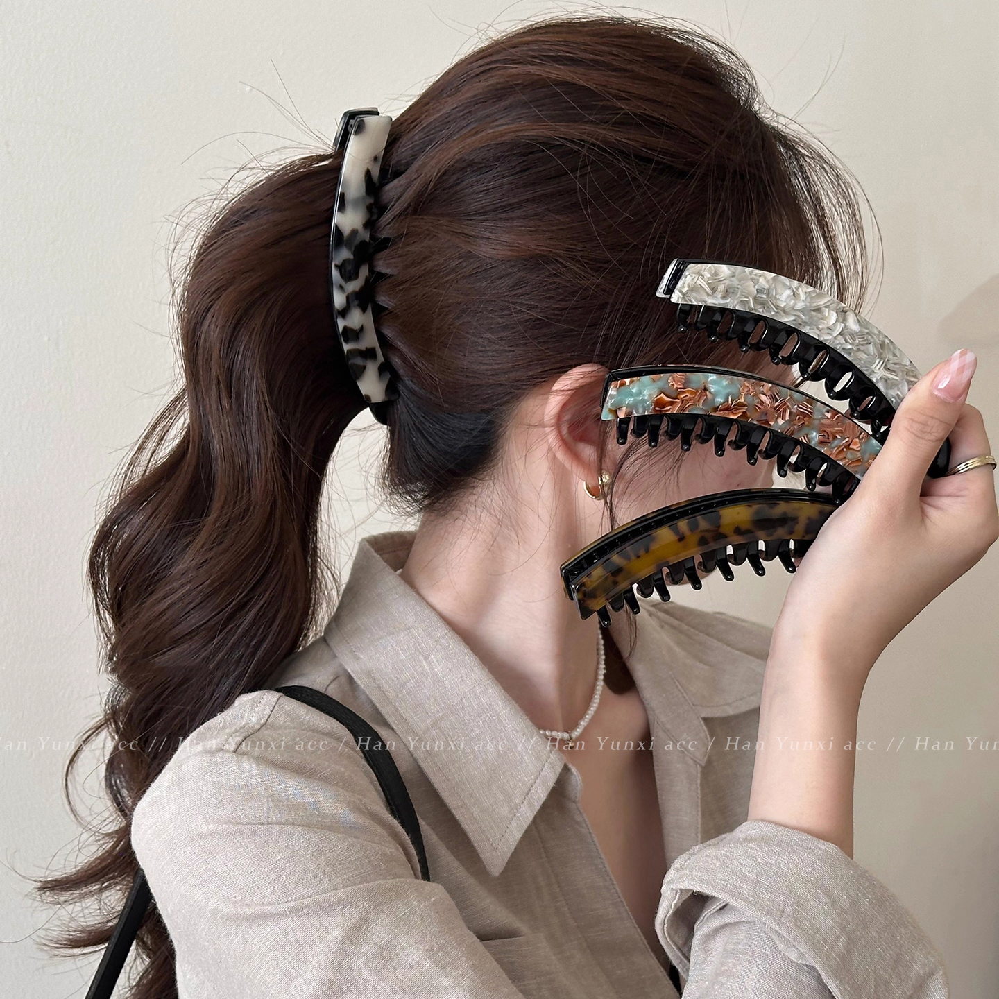 复古豹纹发夹后脑勺扎马尾香蕉夹
