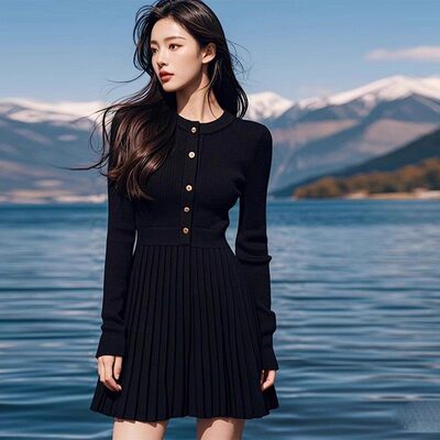 黑色针织洋装子女秋季202