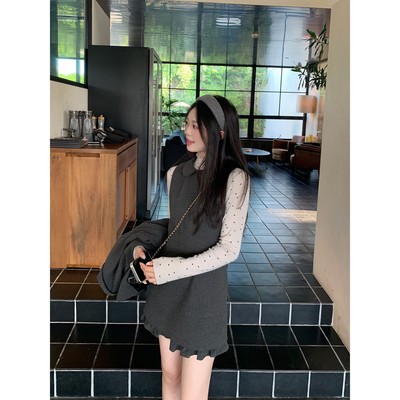 切糕自制小个子新款秋冬裙子女毛呢外套连衣裙灰色小香风好看套装