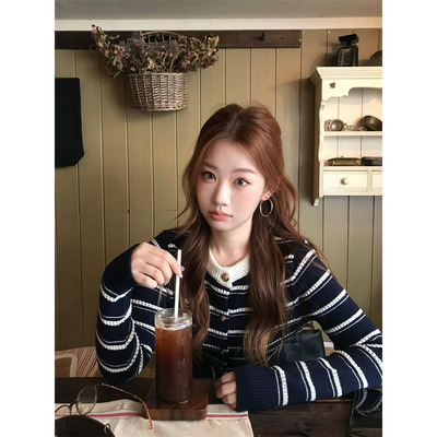 韩系条纹开衫毛衣外套女