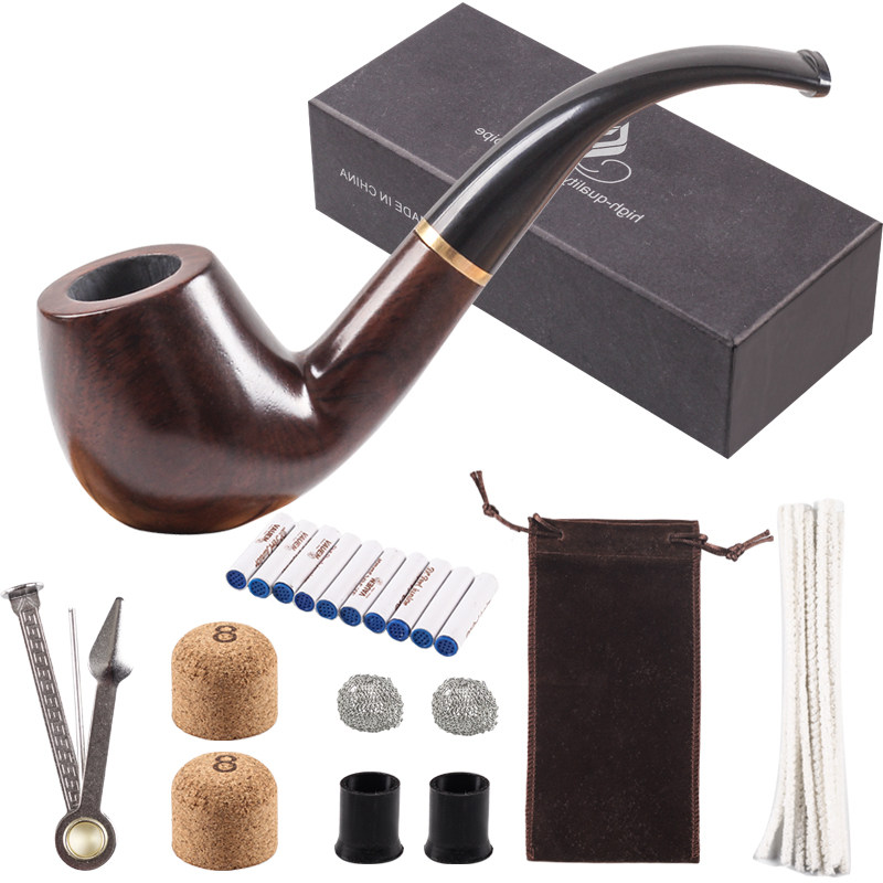 烟斗男士大号传统老式黑檀木旱烟袋锅烟丝实木旱烟斗配件烟杆烟具