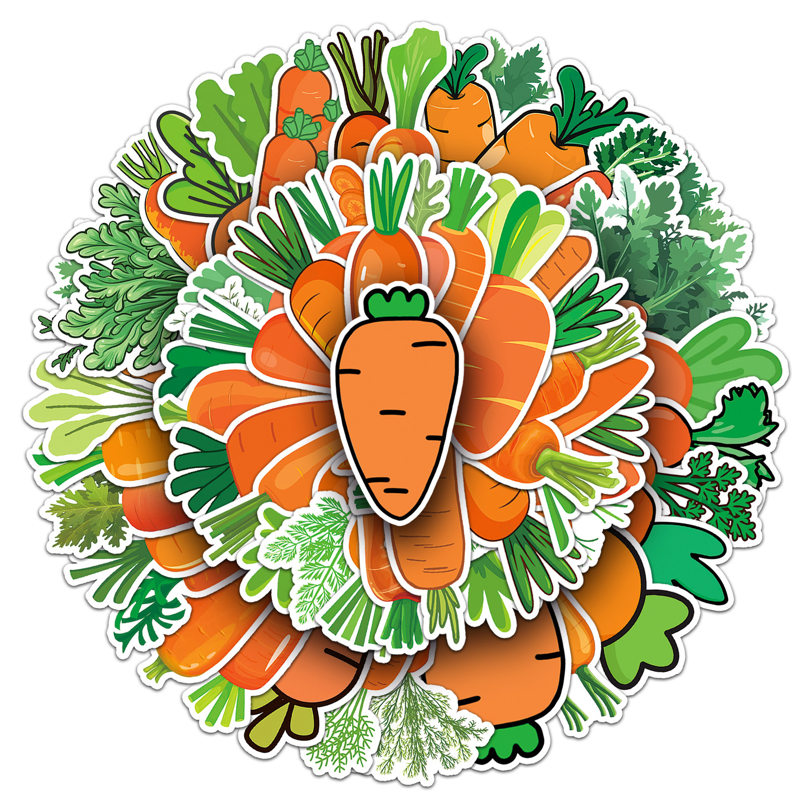 50张胡萝卜贴纸创意卡通红萝卜蔬菜装饰手机咕卡滑板冰箱厨房贴画