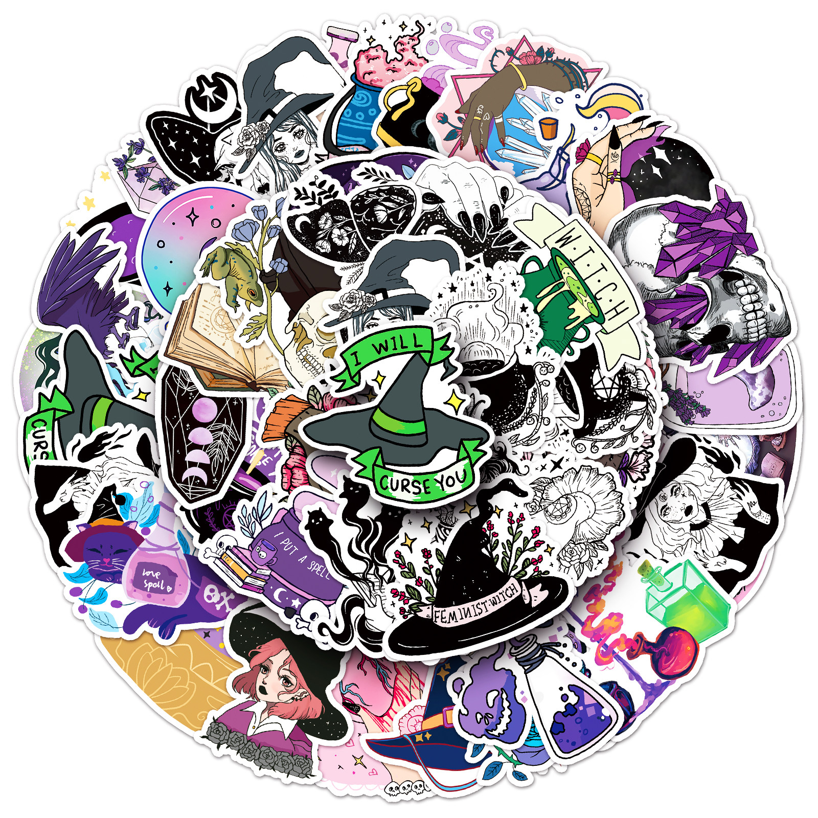 100张女巫贴纸炫酷卡通手帐涂鸦滑板车电脑平板潮流防水装饰贴画