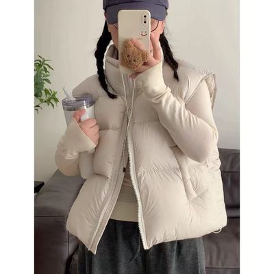 凸乆鸟羽绒服白色云朵泡芙羽绒马甲女短款加厚新国标90白鸭绒小个