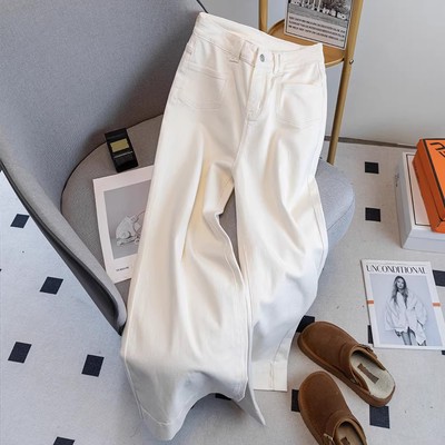 白色牛仔阔腿裤女夏季2025新款潮