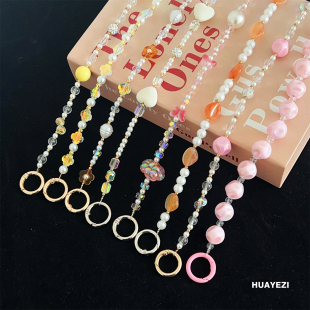 原创百搭手工串珠手提斜挎手机挂链双扣款 背带户外防丢神器可拆卸