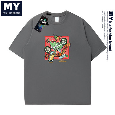 【多妈臻选】MY夏季2025男女情况款简约时尚纯棉印花体恤圆领半袖