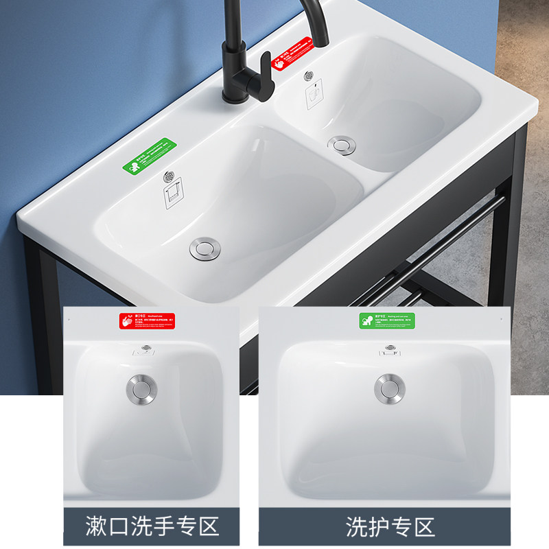阳台家用不锈钢支架盆陶瓷双槽洗脸盆洗脸洗衣池台盆一体室外洗手