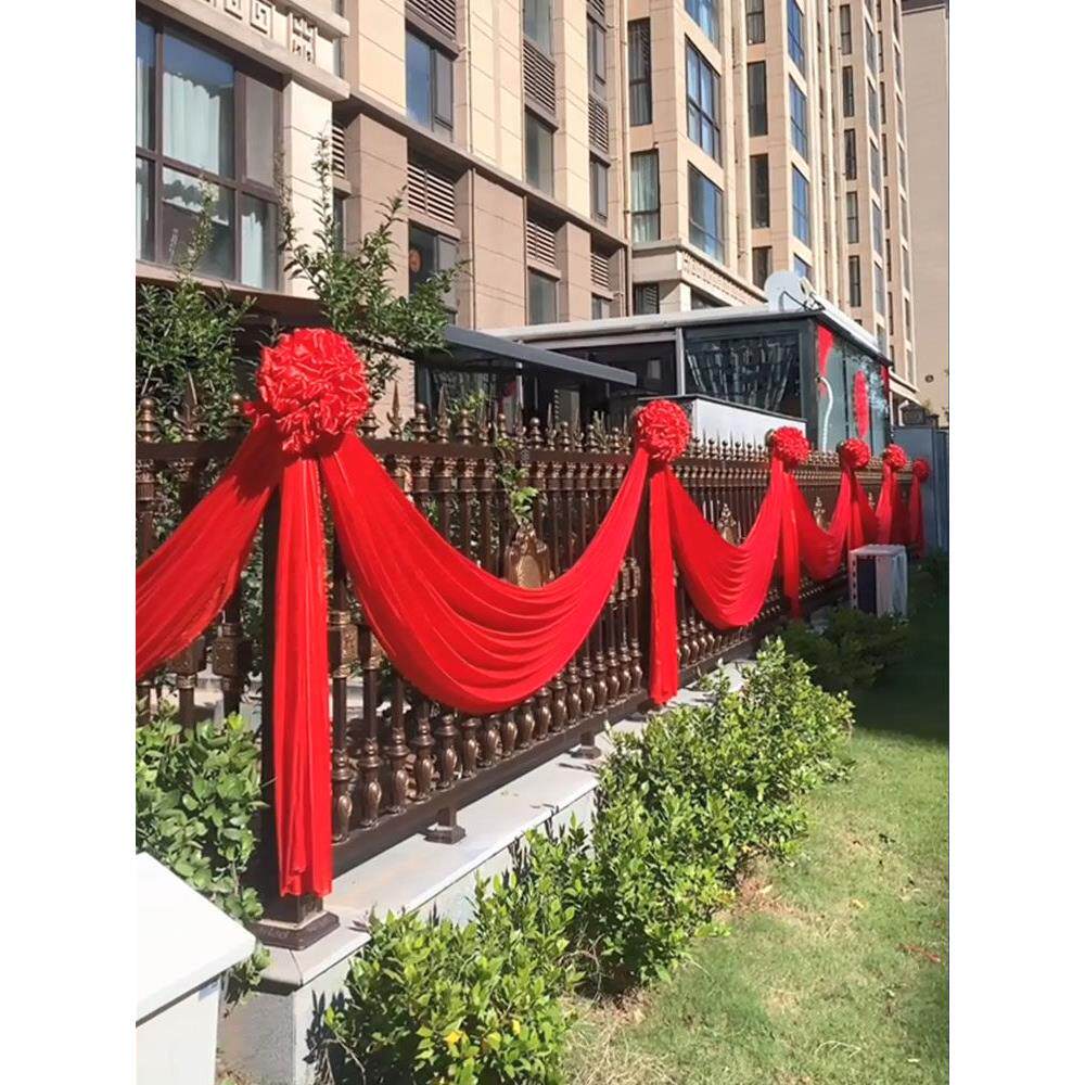 农村婚礼大红花球红绸缎布绣球别墅新房乔迁阳台楼梯栏杆大门装饰