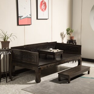 精选实木格木仿古罗汉床格木新中式榆木沙发三件套家用客厅小户型