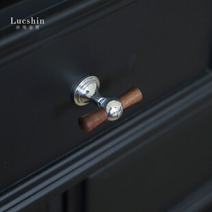 精选复古胡桃木黄铜拉手中古风柜门橱柜抽屉银色把手衣柜门小拉手