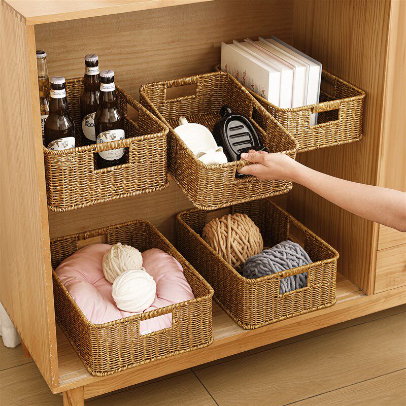 彷藤编编织收纳筐客厅电视柜抽屉茶几储物篮筐桌面零食杂物收纳盒