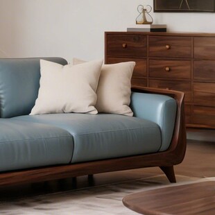 精选新中式北美黑胡桃木直排沙发现代简约客厅大小户型高级感三四