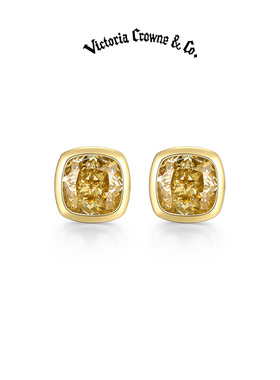 Victoria Crowne英伦王朝 仿黄水晶耳钉黄钻耳环纯银耳饰生日礼物