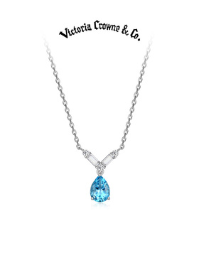 Victoria Crowne英伦王朝 天空蓝托帕石项链石榴石锁骨链生日礼物