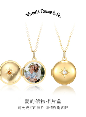 Victoria Crowne英伦王朝 圆饼项链相片盒锁骨链可放照片生日礼物