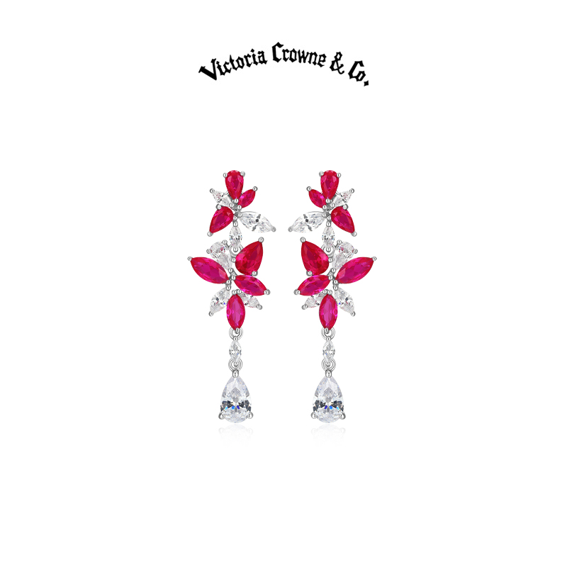 英伦王朝红宝石玫瑰花耳饰