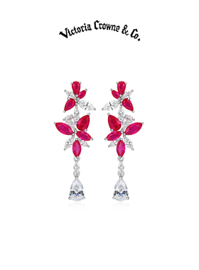 Victoria Crowne英伦王朝 红宝石耳饰纯银玫瑰花耳环生日礼物