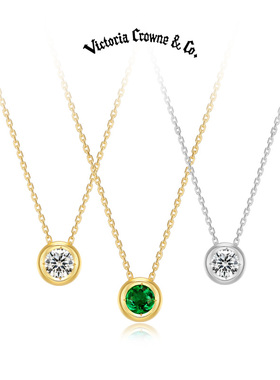 Victoria Crowne英伦王朝 祖母绿纯银泡泡项链简约锁骨链生日礼物