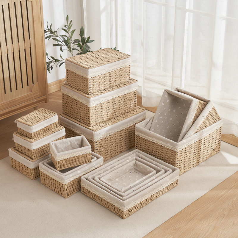 编织收纳筐家用布艺置物筐带盖子客厅杂物收纳箱零食遥控器收纳盒,收纳整理,桌面收纳盒,淘宝优惠券,粉丝福利购,淘宝优惠卷