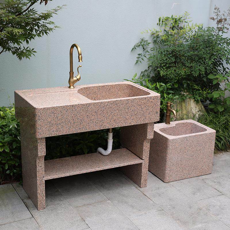 天然花岗岩洗衣池带搓板一体式庭院洗手台盆阳台户外石材水槽家用