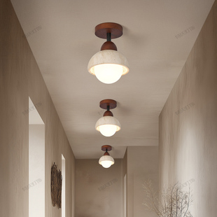 侘寂风黄洞石壁灯复古中古风胡桃木色民宿卧室床头走廊过道墙壁灯