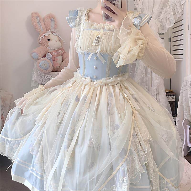 lolita蕾丝花边内搭姬袖衬衫洛丽塔透明网纱一字肩jsk百搭上衣