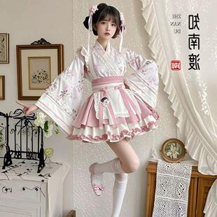 中国风汉服夏洛丽塔套装中华风交领裙女仆纯欲cos服汉元素短裙女