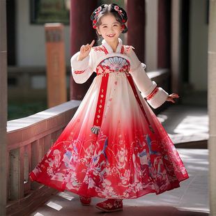 清仓微瑕古风儿童汉季加绒超仙唐装套装中国风女孩冬款古装连衣裙