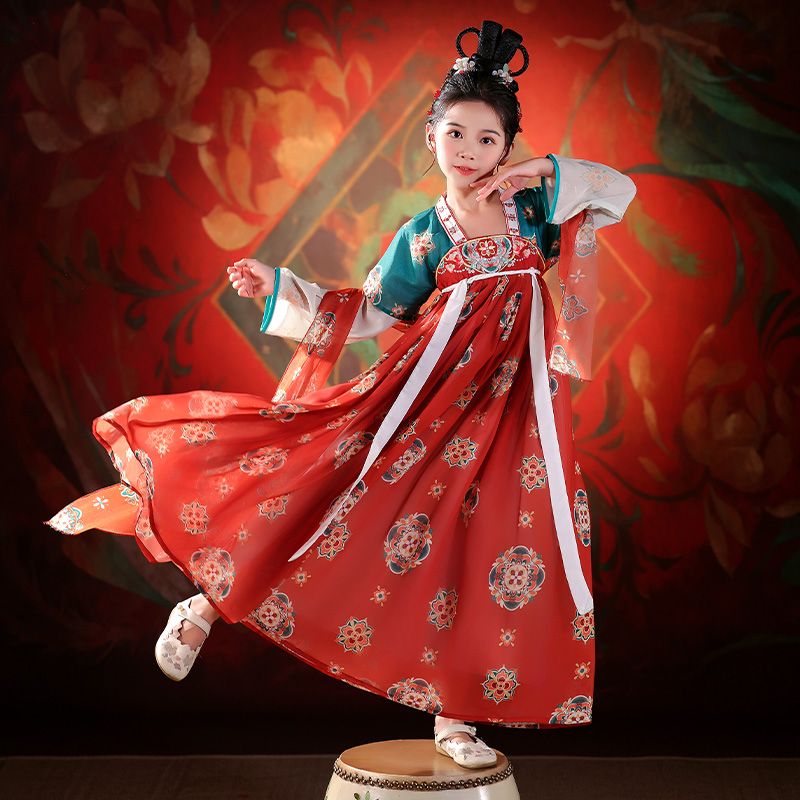 女童新款汉服敦煌飞天异域儿童超仙古装舞蹈演出中国风唐装连衣裙