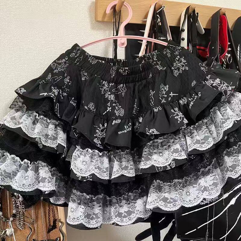 蕾丝辣妹原宿亚文化夏季蛋糕朋克新款洛丽塔短裙半身裙蓬蓬裙显瘦